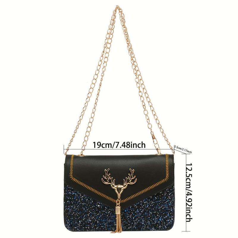Square Crossbody Bag with Chain Strap and Tassel Decor