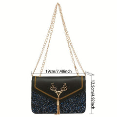 Square Crossbody Bag with Chain Strap and Tassel Decor