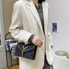 Square Crossbody Bag with Chain Strap and Tassel Decor