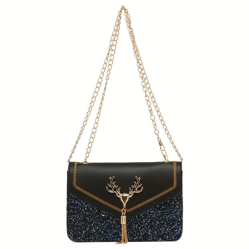Square Crossbody Bag with Chain Strap and Tassel Decor