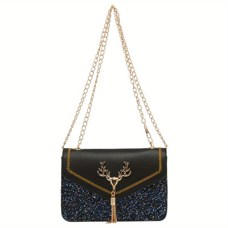Square Crossbody Bag with Chain Strap and Tassel Decor