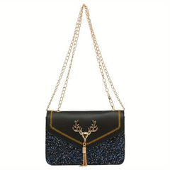 Square Crossbody Bag with Chain Strap and Tassel Decor