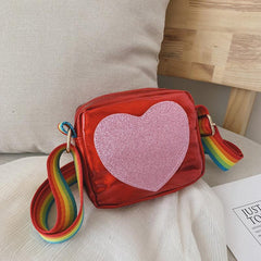 Mini Laser Crossbody Bag Sequins Heart Decor Square Purse
