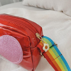 Mini Laser Crossbody Bag Sequins Heart Decor Square Purse