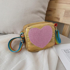 Mini Laser Crossbody Bag Sequins Heart Decor Square Purse