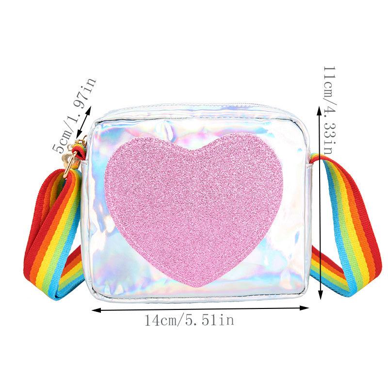 Mini Laser Crossbody Bag Sequins Heart Decor Square Purse