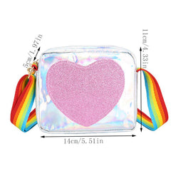Mini Laser Crossbody Bag Sequins Heart Decor Square Purse
