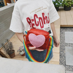 Mini Laser Crossbody Bag Sequins Heart Decor Square Purse