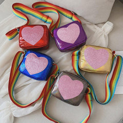 Mini Laser Crossbody Bag Sequins Heart Decor Square Purse