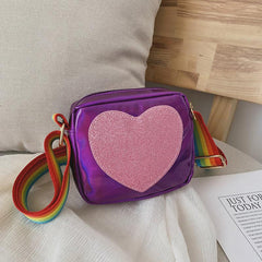 Mini Laser Crossbody Bag Sequins Heart Decor Square Purse