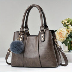 PU Leather Shoulder Bag with Fur Ball Decor