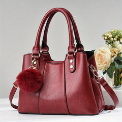 PU Leather Shoulder Bag with Fur Ball Decor