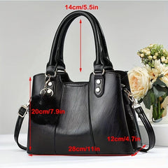 PU Leather Shoulder Bag with Fur Ball Decor