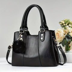 PU Leather Shoulder Bag with Fur Ball Decor