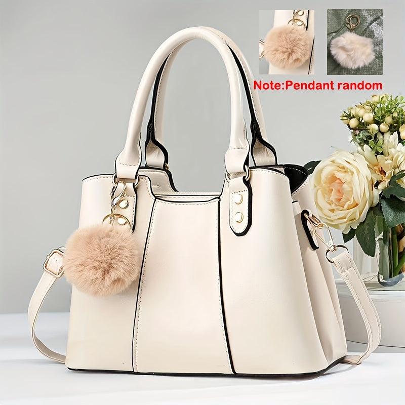 PU Leather Shoulder Bag with Fur Ball Decor