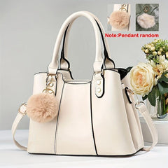 PU Leather Shoulder Bag with Fur Ball Decor