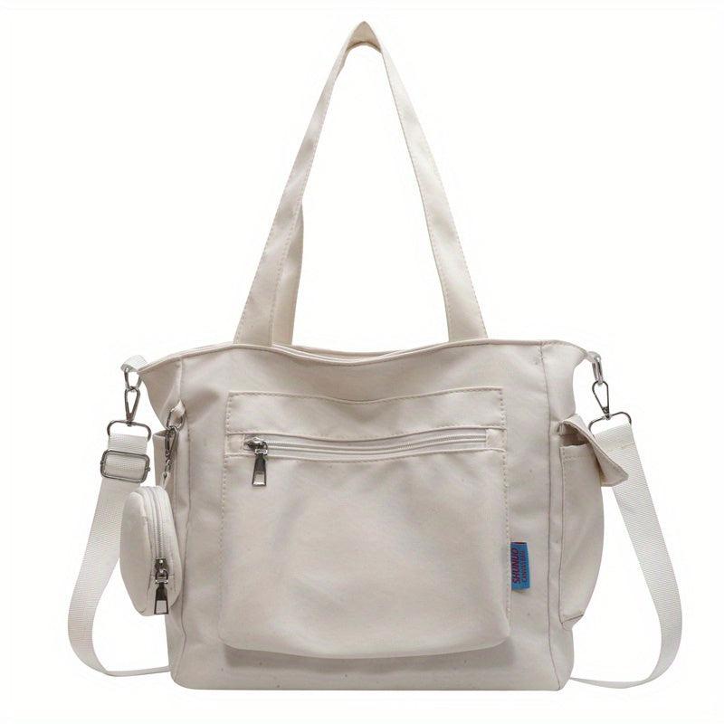 Retro Solid Tote Bag with Pockets Large Capacity Crossbody Bag