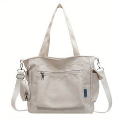 Retro Solid Tote Bag with Pockets Large Capacity Crossbody Bag