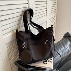 Retro Solid Tote Bag with Pockets Large Capacity Crossbody Bag