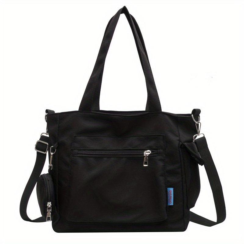 Retro Solid Tote Bag with Pockets Large Capacity Crossbody Bag