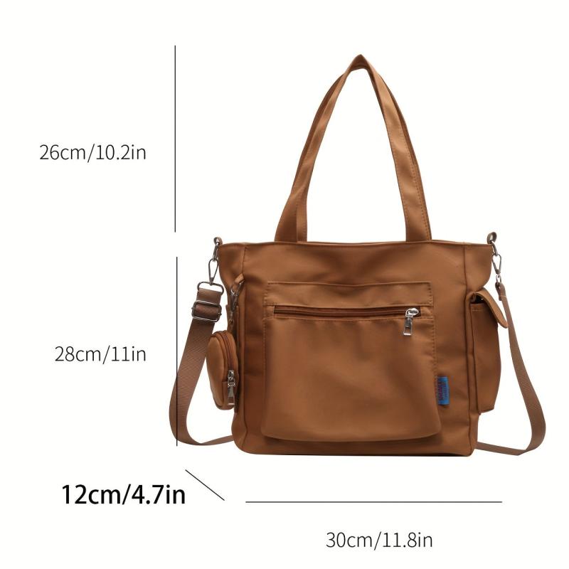 Retro Solid Tote Bag with Pockets Large Capacity Crossbody Bag