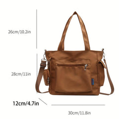 Retro Solid Tote Bag with Pockets Large Capacity Crossbody Bag