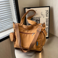 Retro Solid Tote Bag with Pockets Large Capacity Crossbody Bag