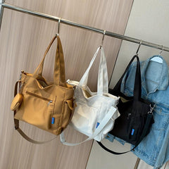 Retro Solid Tote Bag with Pockets Large Capacity Crossbody Bag