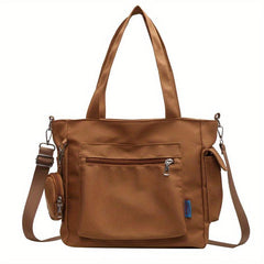 Retro Solid Tote Bag with Pockets Large Capacity Crossbody Bag
