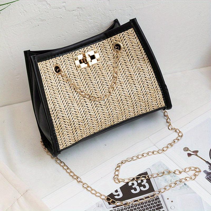 Straw Woven Beach Bag Boho Style Chain Crossbody Bag