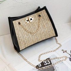 Straw Woven Beach Bag Boho Style Chain Crossbody Bag