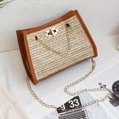Straw Woven Beach Bag Boho Style Chain Crossbody Bag