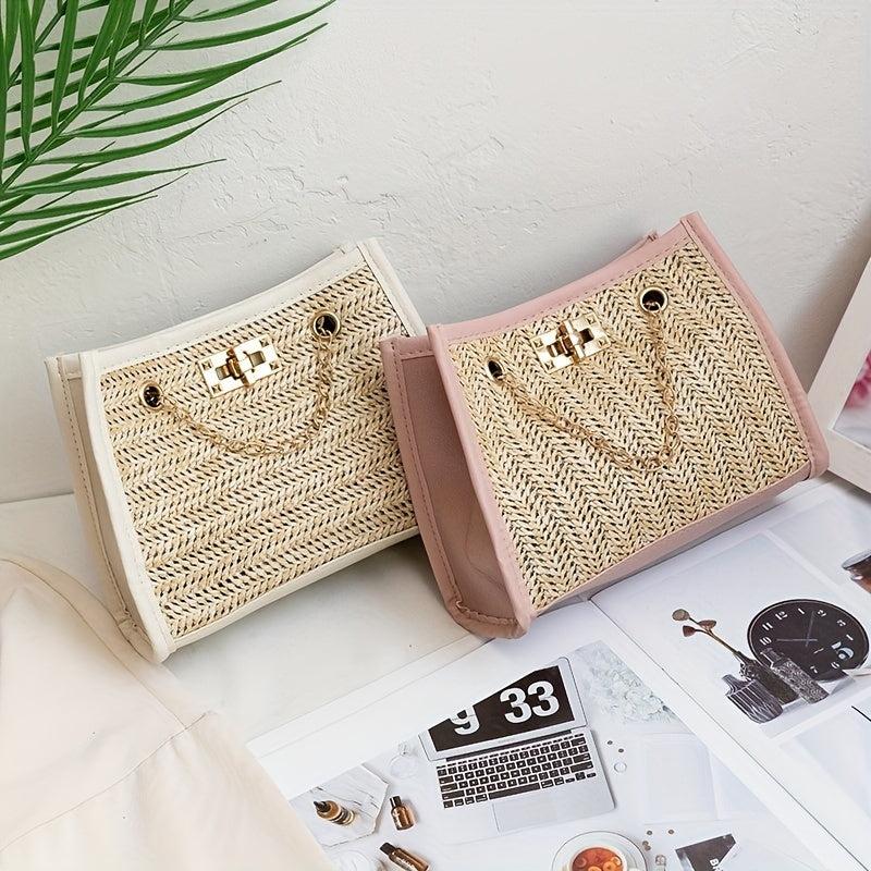 Straw Woven Beach Bag Boho Style Chain Crossbody Bag