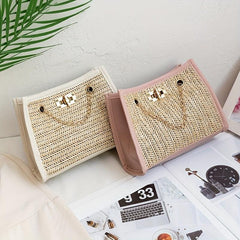 Straw Woven Beach Bag Boho Style Chain Crossbody Bag
