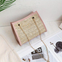 Straw Woven Beach Bag Boho Style Chain Crossbody Bag