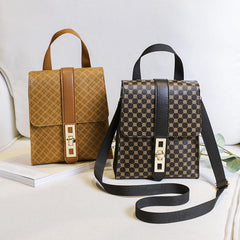 Retro Faux Leather Backpack Large Capacity Bag With Buckle Decor