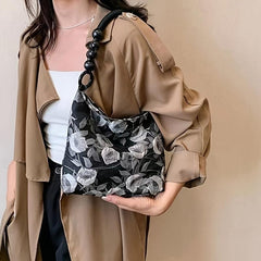 Floral Embroidered Hobo Bag Vintage Canvas Shoulder Bag Women's Casual Handbag