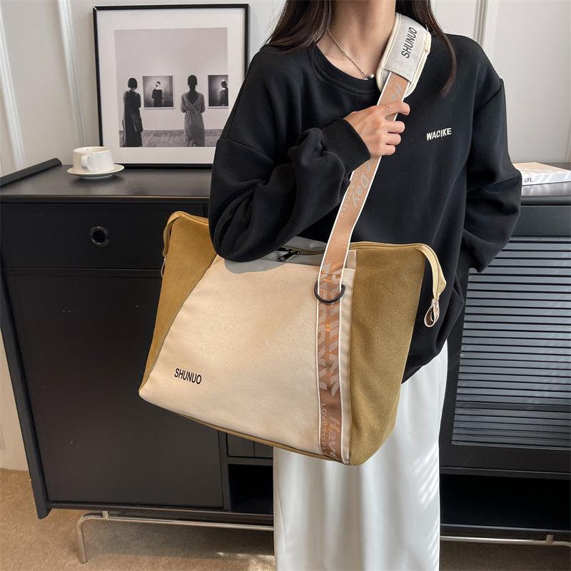 Casual Canvas Shoulder Bag Large Capacity Tote Bag Minimalist School Storage Bag