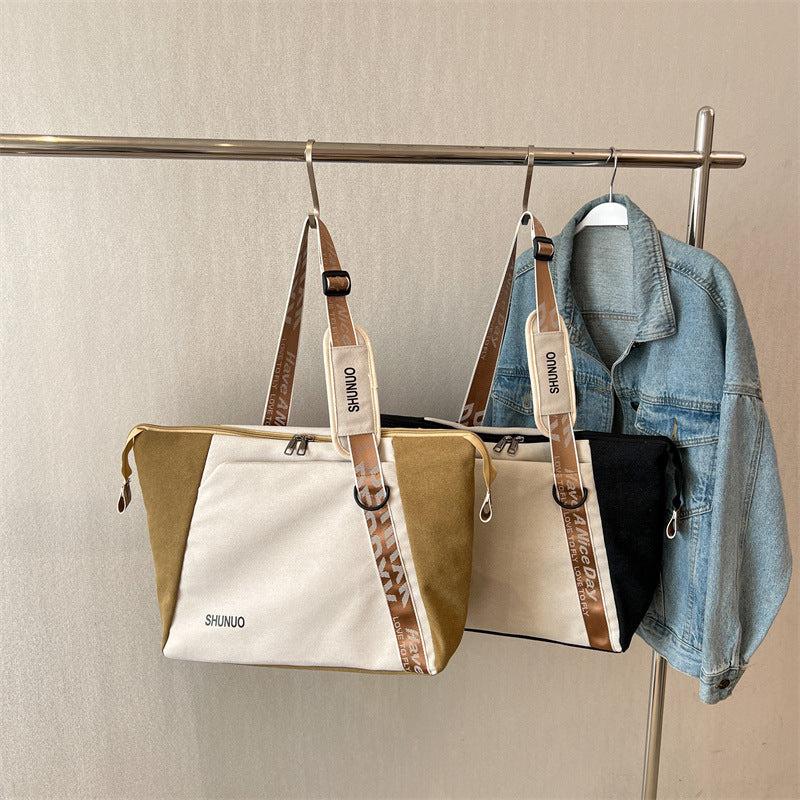 Casual Canvas Shoulder Bag Large Capacity Tote Bag Minimalist School Storage Bag
