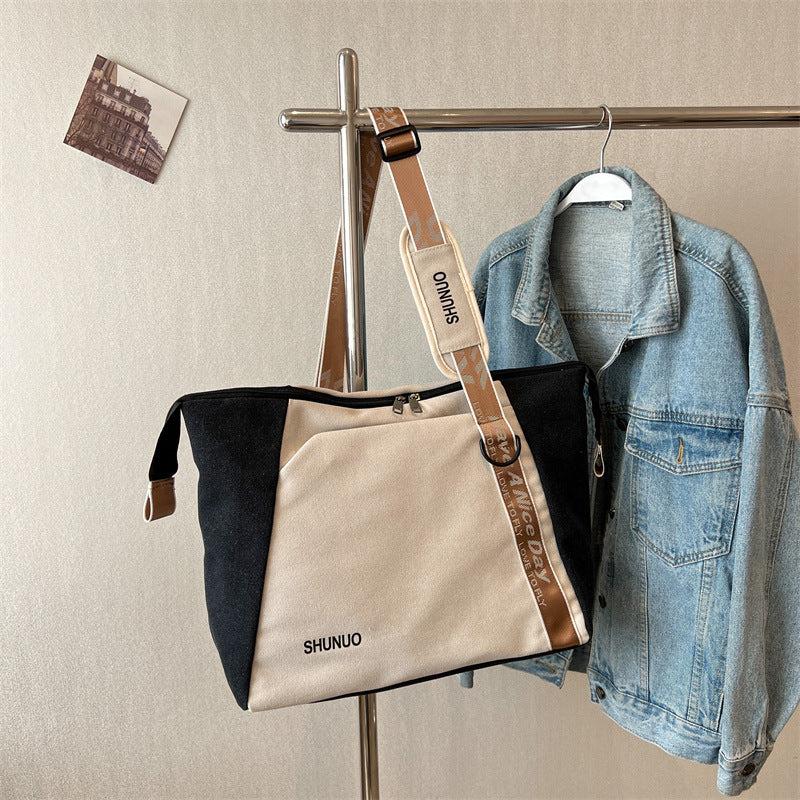 Casual Canvas Shoulder Bag Large Capacity Tote Bag Minimalist School Storage Bag