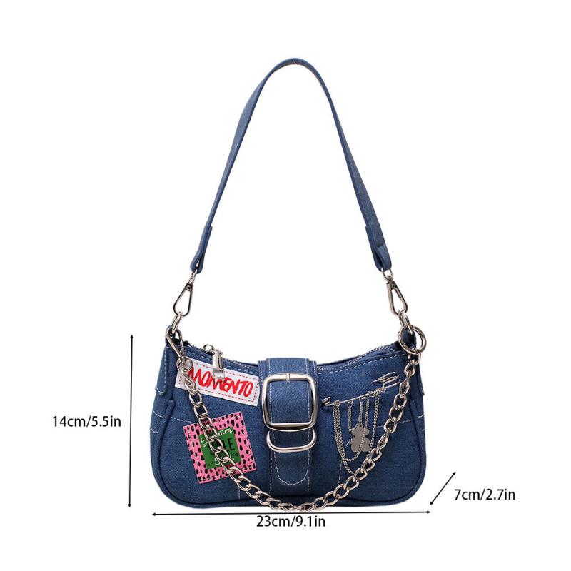 Y2K Baguette Bag with Buckle and Chain Decor