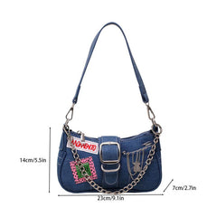 Y2K Baguette Bag with Buckle and Chain Decor