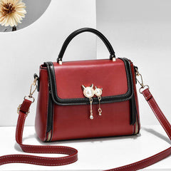 Metal Decor Crossbody Bag Faux Leather Flap Purse
