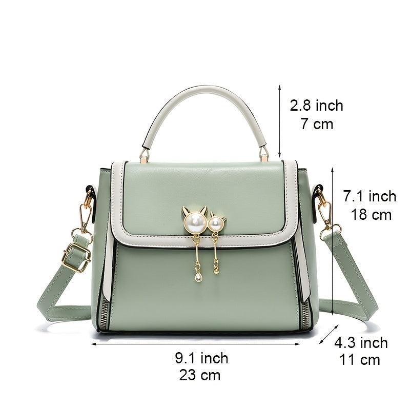 Metal Decor Crossbody Bag Faux Leather Flap Purse
