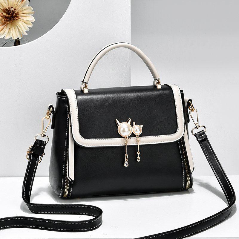 Metal Decor Crossbody Bag Faux Leather Flap Purse