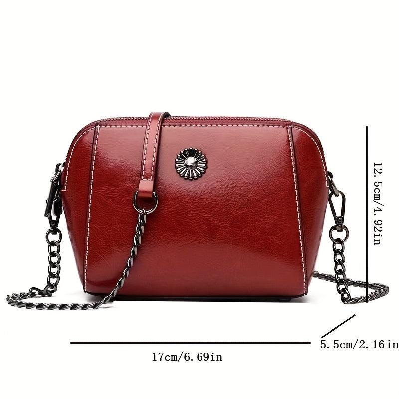Vintage Leather Crossbody Chain Shoulder Bag for Women