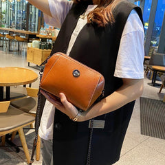 Vintage Leather Crossbody Chain Shoulder Bag for Women
