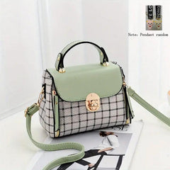 Plaid Pattern Square Bag Shoulder Bag Colorblock Satchel With Pendant