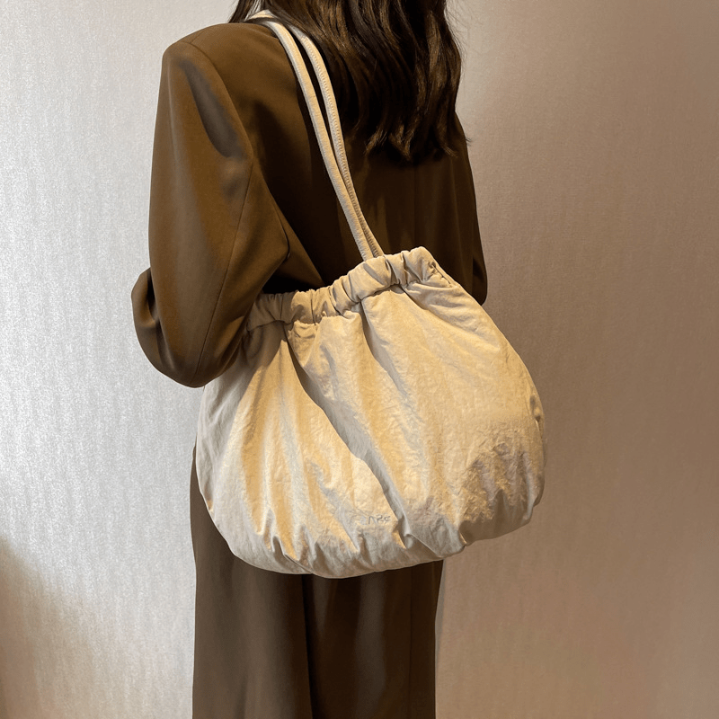 Minimalist Solid Shoulder Bag Ruched Storage Bag for Work