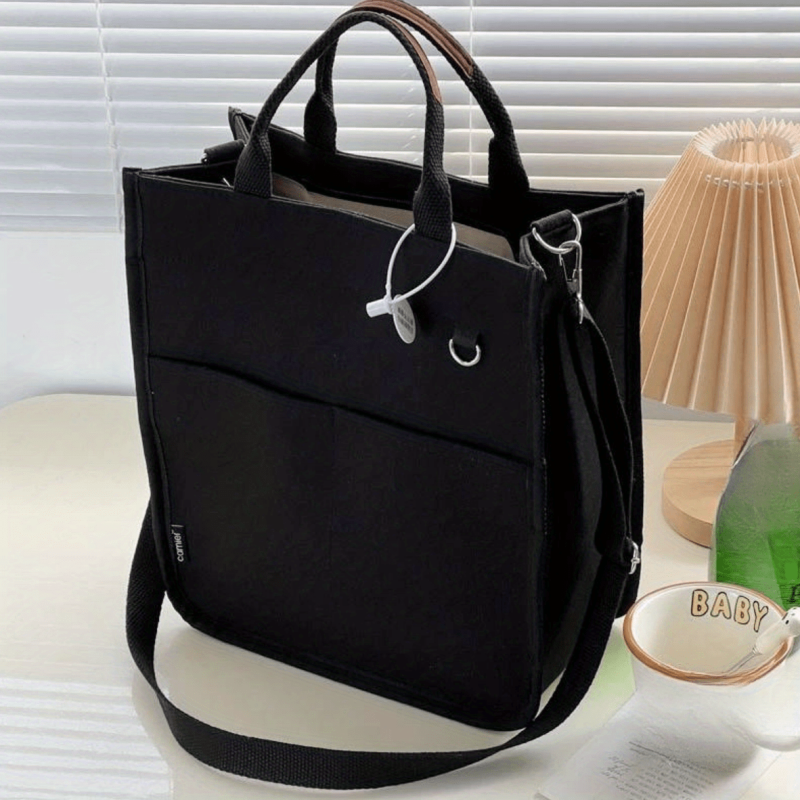 Canvas Tote Bag Crossbody Handbag With Pockets